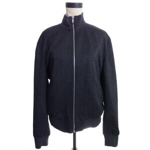 Zara Dark Gray Black Plaid Zippered Bomber Jacket Mock Turtleneck Large